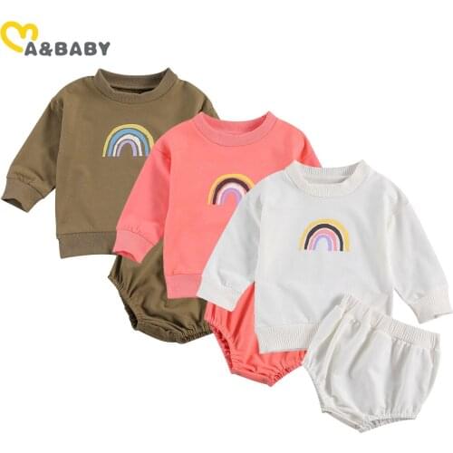 Ma&Baby 0-24M Autumn Spring Toddler Infant Newborn Baby Girl Clothes Set Long Sleeve Rainbow Tops Bloomer Shorts Outfits