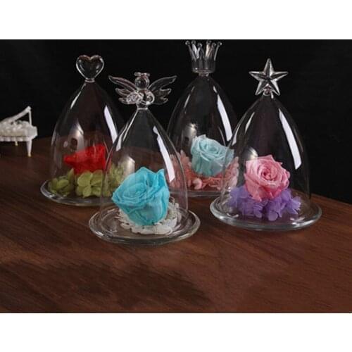 Small Size Cone Shaped Different Top Glass Dome Vase Home Decoration Creative Glass Base Cover Friend Gift Wedding