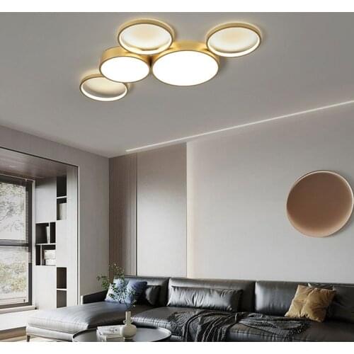 Minimalist Modern Gold Grey LED Ceiling Chandelier for Bedroom Living Dining Room Personal Office Corridor Loft Indoor Lighting