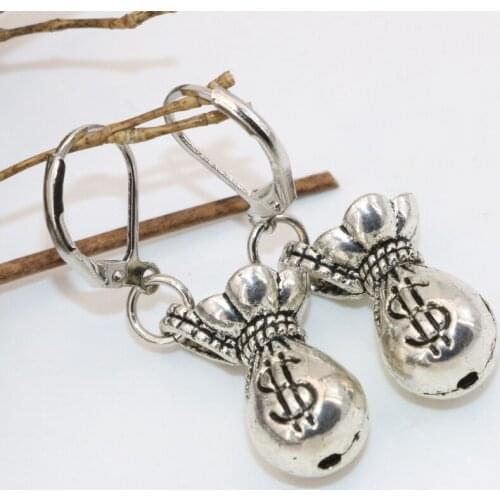 Fashion Tibet silver-color money bag shape 15*17mm high quality dangle earrings for women lucky gifts diy drop earring B2670