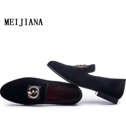 MEIJIANA Men Black Velvet Shoes Gold Lightning Sign Men Loafers Luxurious Men Dress Shoes Men Casual Shoes Handmade Breathable