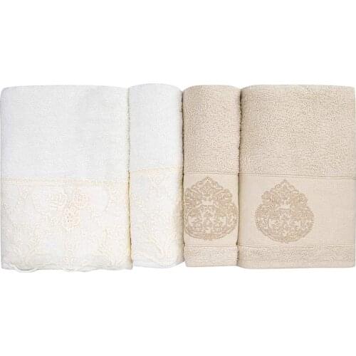 Karaca Home Trella Lace Cream Hammam Set-Embroidered Towel: 50x90 cm (2 Pieces) Embroidered Towel: 85x150 cm (2 Pieces)