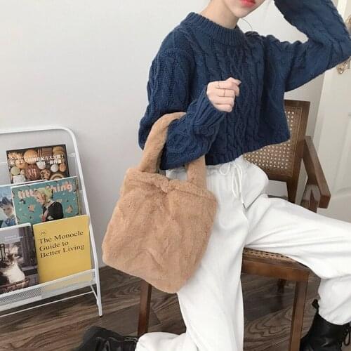 The new plush bags female all-match small handbag imitated rex rabbit fur bag fashion shopping totes