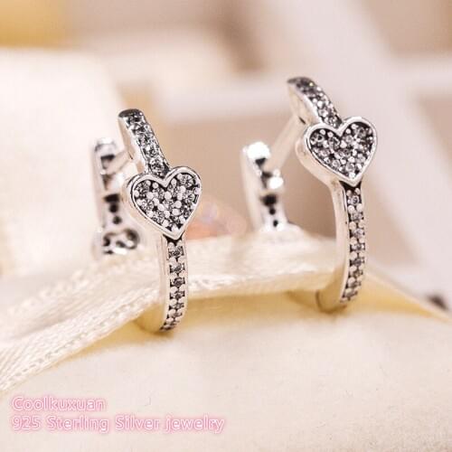 Autumn 100% 925 Sterling Silver Alluring Hearts circular Earrings, Clear CZ Original European Style Brand Jewelry