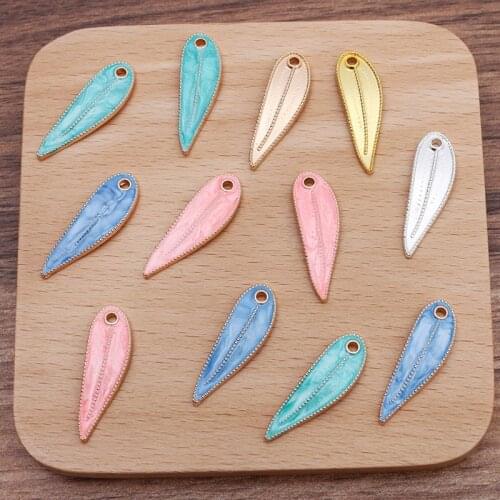 50 PCS 9x29mm Metal Alloy Drops Of Oil Enamel Leaf Charms Pendant DIY Handmade Accessories For Jewelry Making
