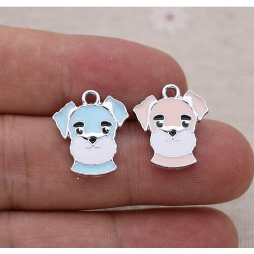 6PCS Enamel Silver plated Dog Charms Pendant for Jewelry Making Earrings Bracelet Necklace Accessories DIY Craft 18x16mm