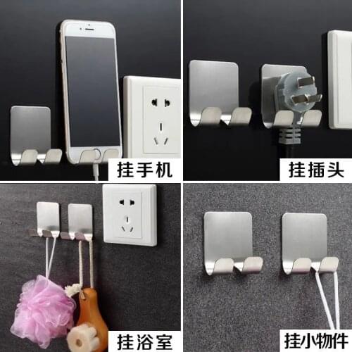 Practical Stainless Steel Hook Storage Wall Door Mobile Phone Holder Hook Multiple Purpose Glue Double Hook Durable And Reliable