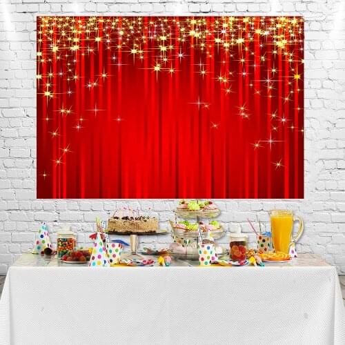 Sensfun Red Curtain Birthday Party Photography Backdrop Golden Shinning Party Background Vinyl Booth Props Photocall
