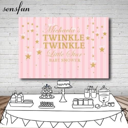 Sensfun Gold Twinkle Little Star Baby Shower Birthday Party Backdrop Pink Stripes Girls Backgrounds For Photo Studio Vinyl