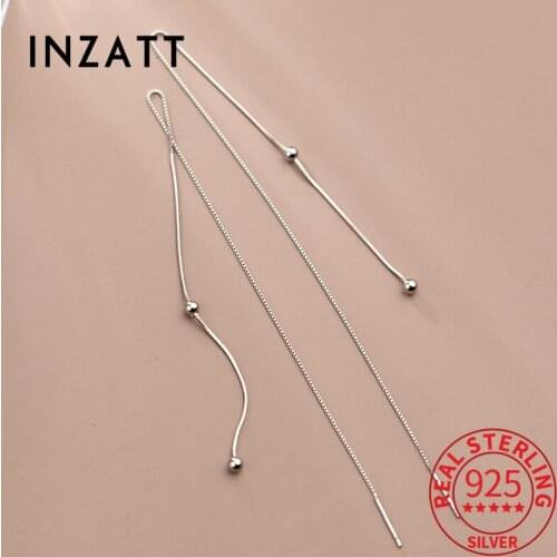 INZATT Real 925 Sterling Silver Long Chain Tassel Bead Drop Earrings For Women Hiphop Fine Jewelry Minimalist Accessories Gift
