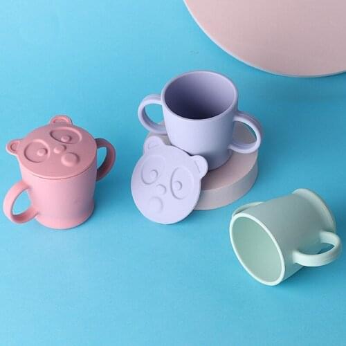 Silicone Baby Bowl Spoon Children Water Cups with Lid Cartoon Feeding Cup for Boys Girls Drinking Bottle Food Snack Container