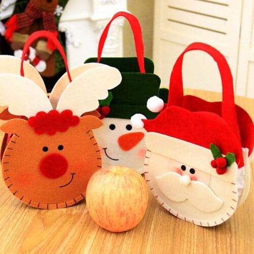 Cute Christmas Candy Bag Box Gift Holders Non-woven Fabric Cartoon Santa Claus Elk Handbag Child Kids Hanging Gift Bag