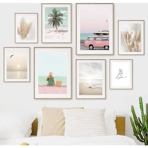 Nordic Room Decor Seascape Wall Art Prints Pampas Grass Canvas Picture Frameless Paintings for Living Room Home Decor