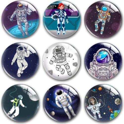 Handmade Astronaut outer space flight Round photo glass cabochons demo flat back DIY collier jewlery Making findings accessory