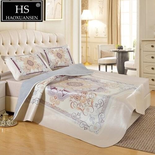 Thick 3.2 MM Cowhide mat floral pattern Three piece suit 8 kg Full grain leather mat Air conditioner mat King Queen Size