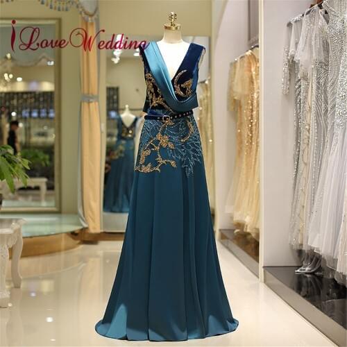 Formal Evening Dress Sexy V Neck Delicate Beaded Custom made Sleeveless Green Soft Satin Dresses Long for Women Party Gown