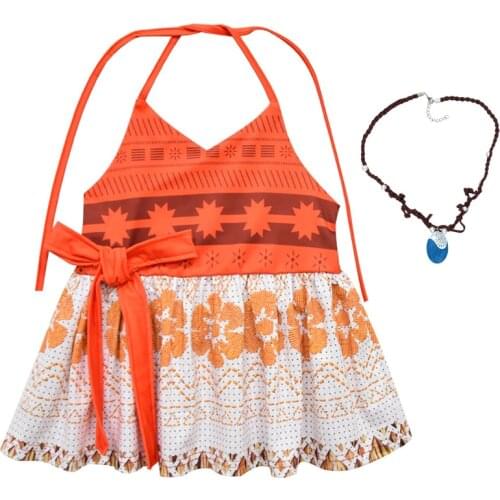 VOGUEON Kids Girls Clothes Cosplay Princess Dress Moana Children Vaiana Girls Party Costume Dresses with Necklace Girl Set
