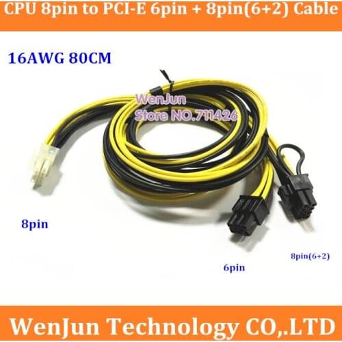 High Quality 16AWG wire ATX EPS 8pin to PCI-E 6pin + 8pin(6+2) Video Card Power Supply Cable with 80cm legnth