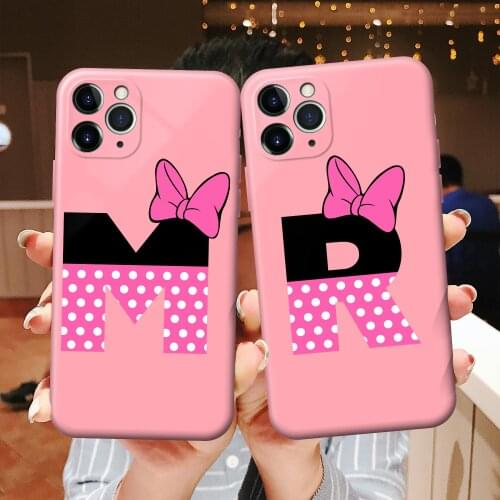 YIKS Cute Cartoon Bow Letter Phone Case For iPhone XS MAX X 12 11 Pro XR 7 8 6Plus Black Silicone Soft Back Cover Fundas Bag