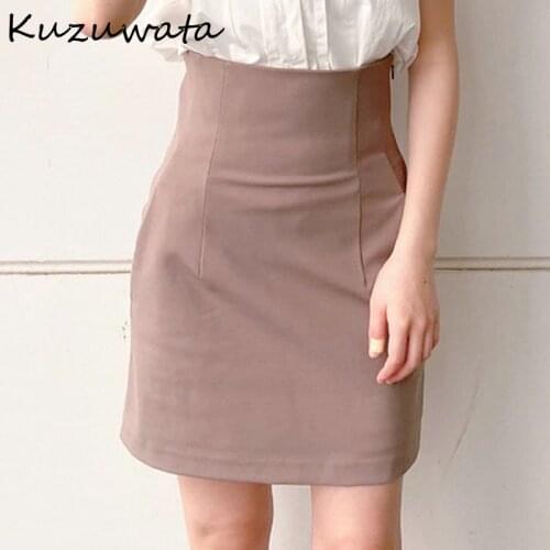 Kuzuwata Solid Empire Slim Folds Above Knee Sexy Mini Skirts Summer Womens Faldas 2021 New Fashion Temperament Japan Style Jupe