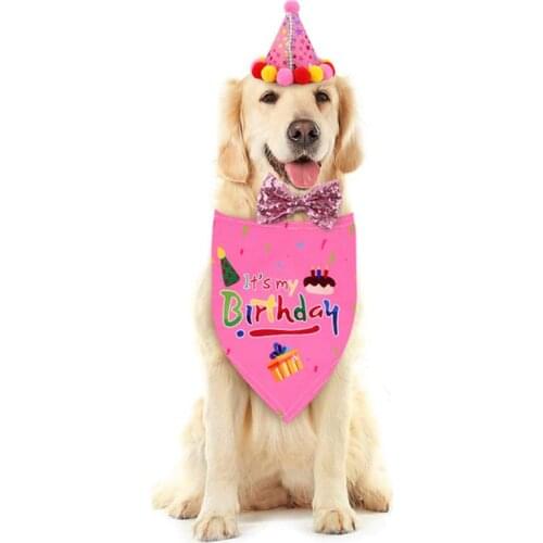 Funny Dog Supplies Creative Colorful Dogs Cone Hat Puppy Bow Collar Dogs Triangle Bib Scarf For Birthday Party Dog Accessories