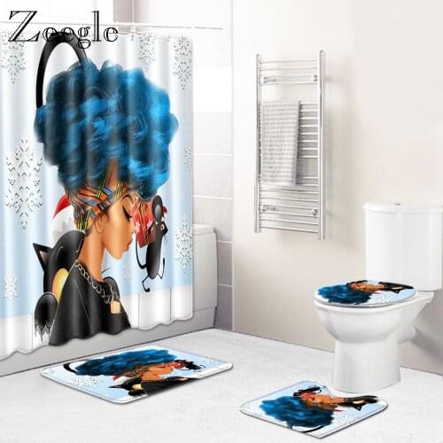 Zeegle 4pcs Printed Bathroom Set Cartoon Non-slip Soft Mat Bathroom Foot Rug Toilet Decoration Comfortable Doormat Toilet Carpet