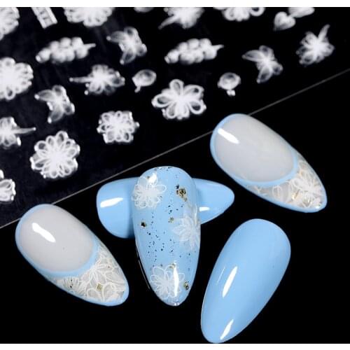 1 Sheet 3D Nail Sticker Black And White Flower Transfer Stickers for Nails Snow Leaf Image Slider Self-adhensive Decals Decor