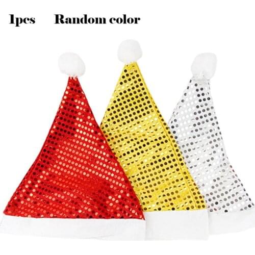 1pc Glitter Sequin Chirstma Hat Decor Santa Hat Men Women Unisex Xmas Fancy Dress Costume Party Supplies random color