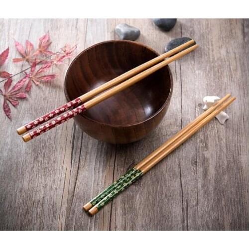 10pairs/lot Sakura Elegant Flowers Chopsticks Vintage Natural Bamboo Wood Print Chopstick Wooden Tableware Set NX 015