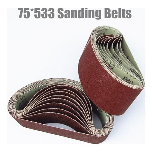 10Pcs 75*533 Sanding Belts 75*533mm Sanding Band 3"*21" Sanding Screen(Grit 40 60 80 120 180)For Belt Sander