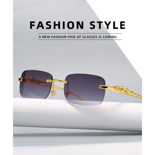 2021 square ladies sunglasses, retro, metal, rimless, travel panther head sunglasses uv400 protection