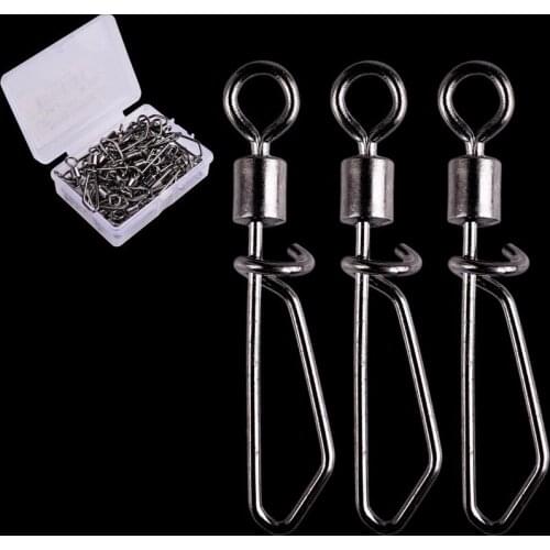50pcs/Box Swivels With T-Shape Snap Size 2# 4# 6# 8# 10# 12# 1/0# Rolling Snaps Barrel Swivel Hook Lure Connector Carp Fishing