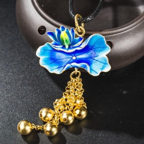 925 Sterling Silver Cloisonne Craft Lotus Tassel Design Pearl Pendant