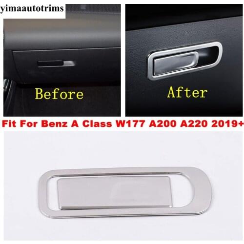 Car Glove Box Handle Decor Sequins Cover Trim Silver Stainless Steel Accessories For Benz A Class W177 A200 A220 2019 - 2021