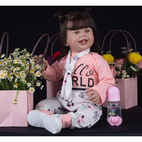 Bebes Hand Painting Toddler Long Rooted Hair Reborn Cloth Body Baby Dolls Charming Smile Newbron Doll Toys Kids Birthday Gifts