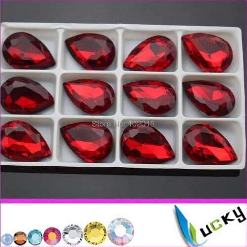 Free shipping 36pcs 20x30mm fat drop shape crystal gemstones rhinestones fancy stone for jewelry making red color