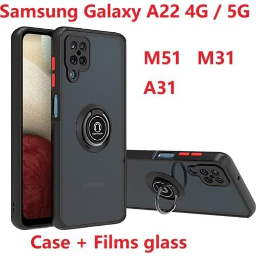 Armor For Samsung Galaxy A22 M51 A11 A31 A21s M31 M31s M62 F62 S21 FE Case Tempered Glass Silicon Car Holder Ring Hard Cover