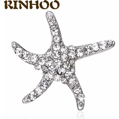 Rinhoo Starfish Brooches Full Zircon Rhinestone Sea Animal Brooch Fashion Crystal Party Casual Office Jewelry
