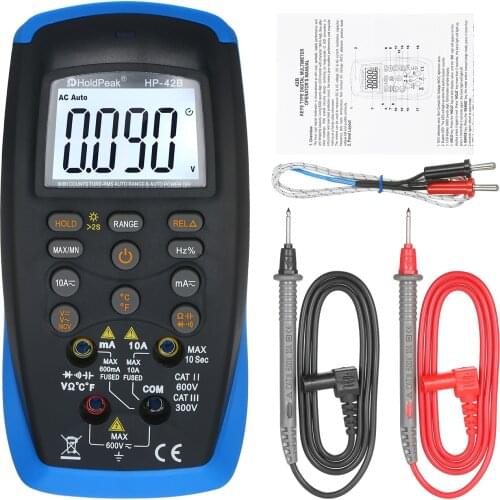 Holdpeak Digital Multimeter TRMS 6000 Counts LCD Manual and Auto Ranging Temperature Frequency Capacitance Continuity Voltmeter