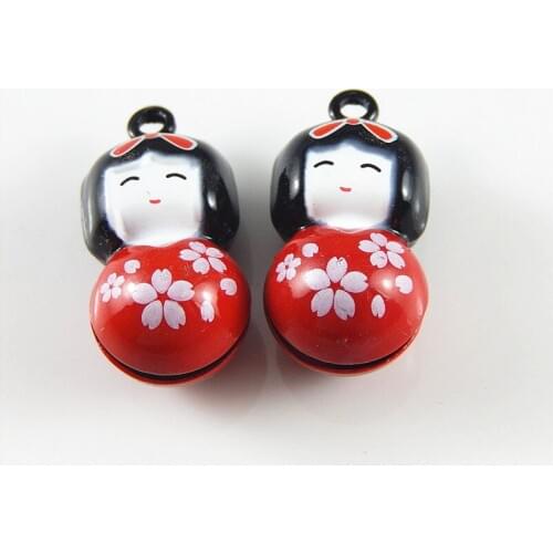 GraceAngie 5PCS Colorful Alloy Drop Charms Cartoon Girls Suspension Jingle Bell Pendant Jewelry Earring Necklace Accessory