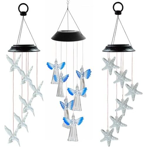 Hot LED Solar Wind Chime Crystal Ball Hummingbird Wind Chime Light Color Changing Waterproof Hanging Solar Light For Home Garden