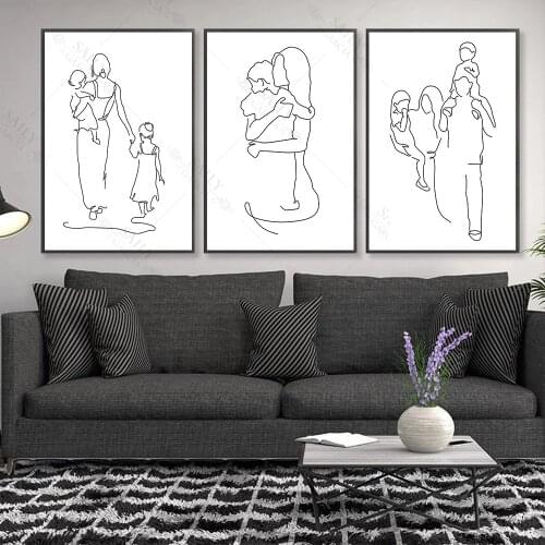 Mother and Father Daughters Son Art Line Drawing Posters Abstract Print Minimalist Wall Art Canvas Painting Modern Picture Decor