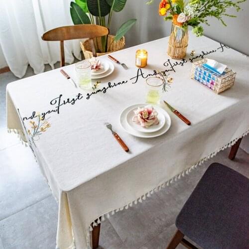 Cotton Linen Embroidery Flowers Tassel Tablecloth Rectangular Coffee Tea Table Cloth Cover Party Wedding Home Decor Tablecloth