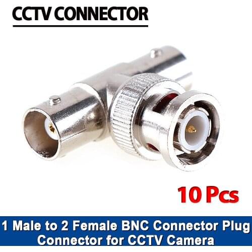 10Pcs/lot Coaxial T Connector 1 Male to 2 Female Coupler 3 Way BNC Connector For CCTV Camera