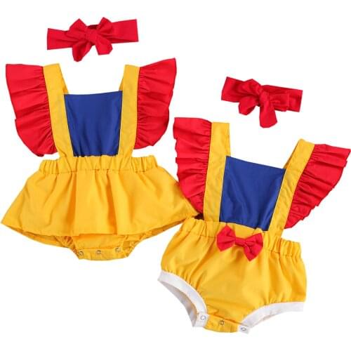 Newborn Baby Girls Princess Costumes Sets, Ruffle Ruffled Sleeve Romper / Romper Skirts Bowknot Headband Patchwork Outfits