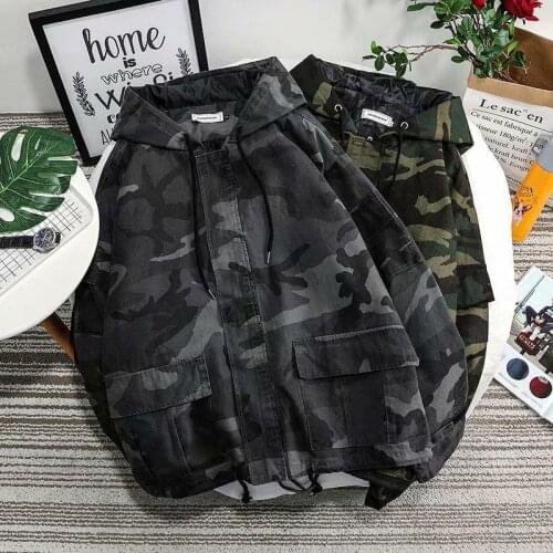Spring New Camo Jacket Men Fashion Washed Military Wind Hooded Jacket Man Streetwear Hip Hop Loose Bomber Jacket Male Clothes