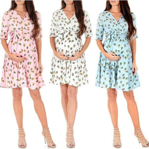 Summer V-Neck Dress Maternity Dresses For Short sleeve Dresses Printed polka dot Pregnancy Dresses Comfy Pregnant Women Clothes
