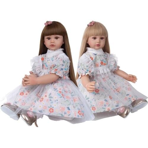 Lovely Long Hair Twins Princess Girl Doll 24 Inch Cloth Body Stuffed Baby Boneca Bebe Reborn Toys Best For Girls Birthday Gifts
