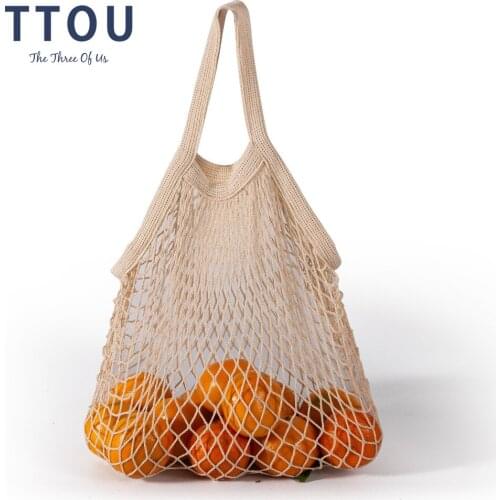 2021 New Reusable Grocery Bags Fruit Vegetable Bag Washable Cotton Mesh String Organic Organizer Handbag Short Handle Net Tote