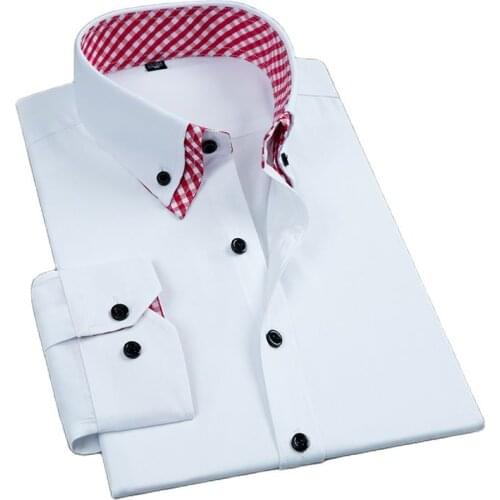 Top Quality Mens Dress Shirt Long Sleeve Non Iron Fashion Double Layer Business Formal Regular Fit Office Camisa Social Shirts